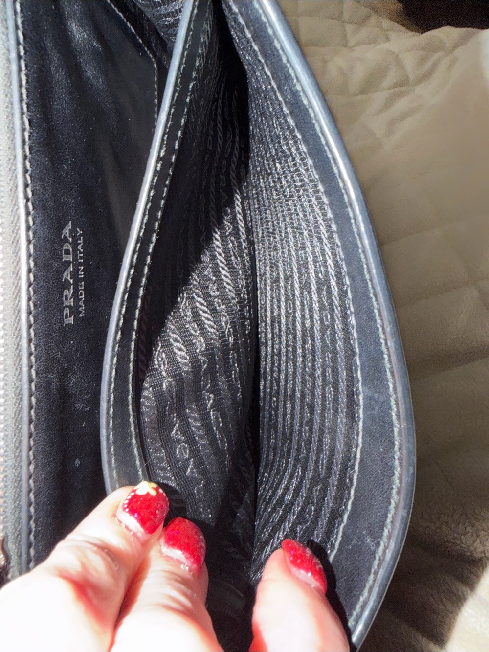 Prada Black Leather Crossbody w/Red Leather Silver-Tone Studded Strap & Accents! - Picture 6 of 15